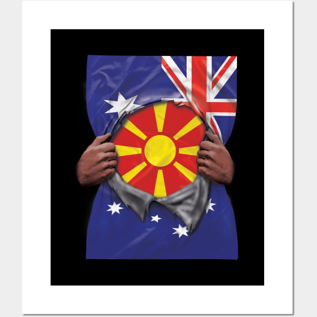 Macedonia Flag Australian Flag Ripped - Gift for Macedonian From Macedonia Wall Art by Country Flags